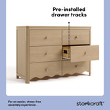Storkcraft Casablanca driftwood 6 drawer dresser pre-installed drawer tracks callout