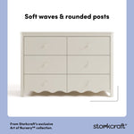 Storkcraft Casablanca frosted oat 6 drawer dresser soft waves and rounded posts callout