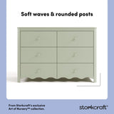 Storkcraft Casablanca sage 6 drawer dresser soft waves and rounded posts callout