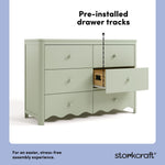 Storkcraft Casablanca sage 6 drawer dresser pre-installed drawer tracks callout