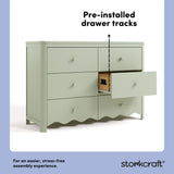 Storkcraft Casablanca sage 6 drawer dresser pre-installed drawer tracks callout
