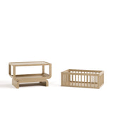 Santorini driftwood bassinet converted to bookcase and toybox