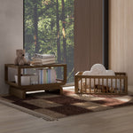 Santorini hazelnut bassinet converted to bookcase and toybox in nursery