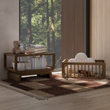 Santorini hazelnut bassinet converted to bookcase and toybox in nursery