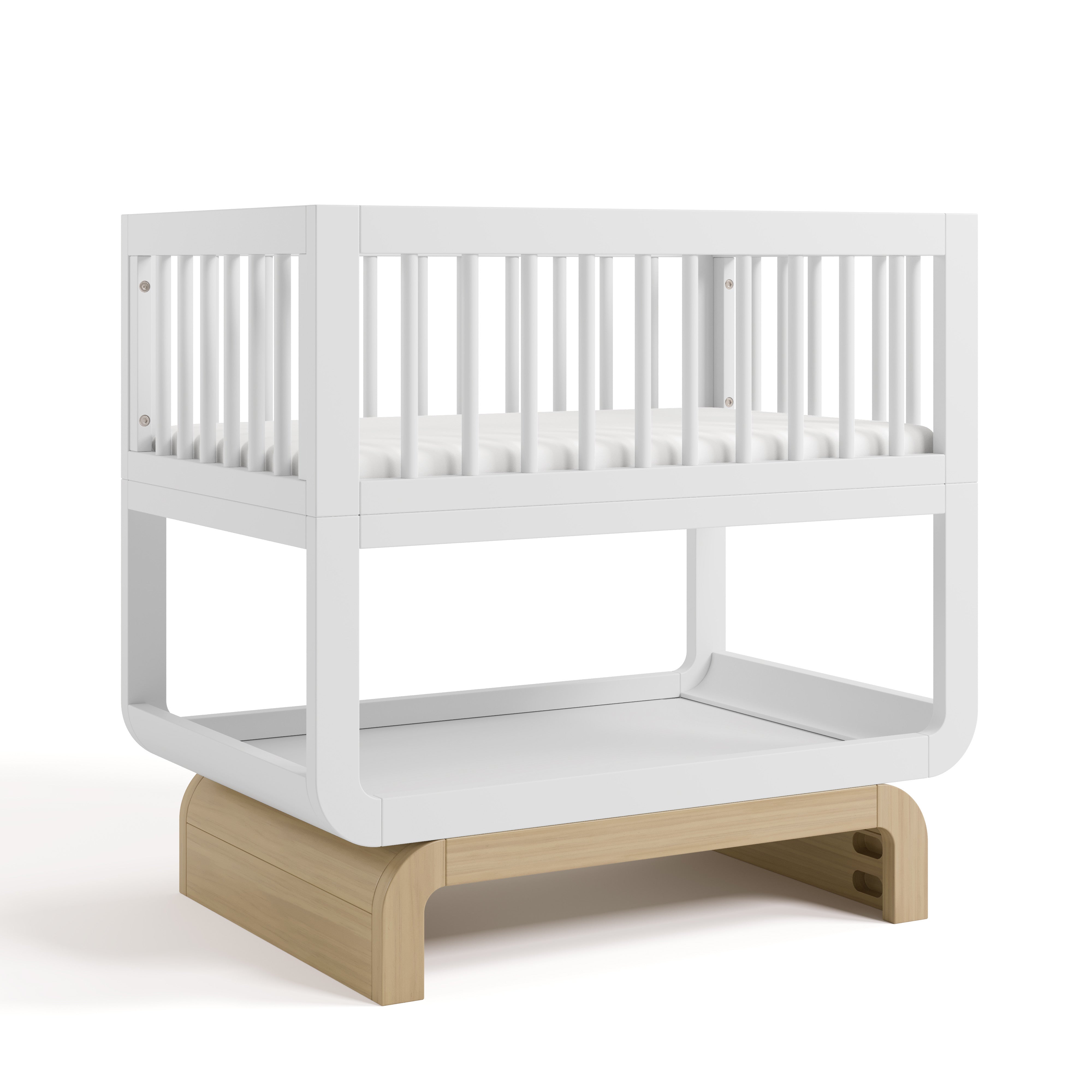 Santorini white with driftwood bassinet angle view