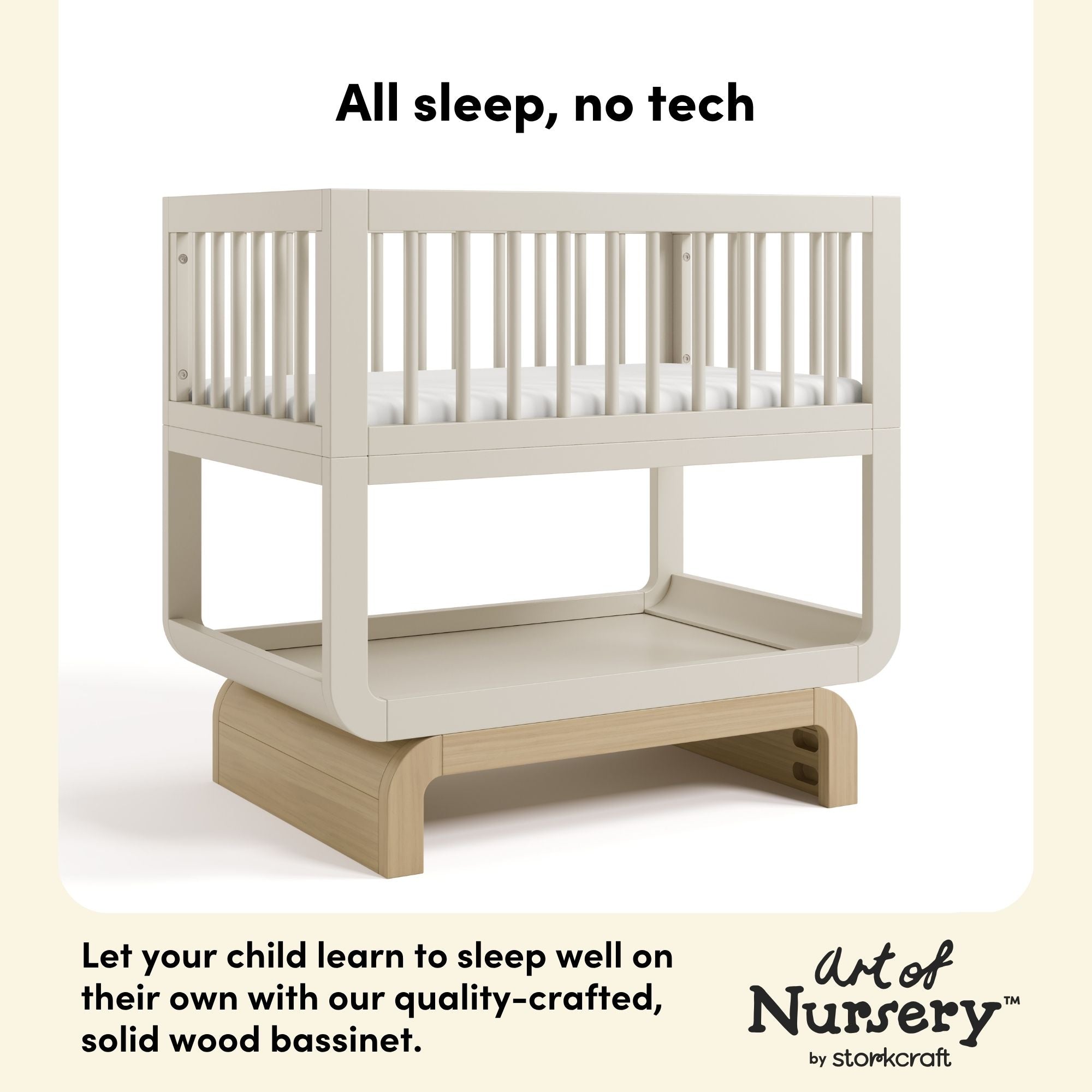 Santorini frosted oat with driftwood bassinet quality crafted callout