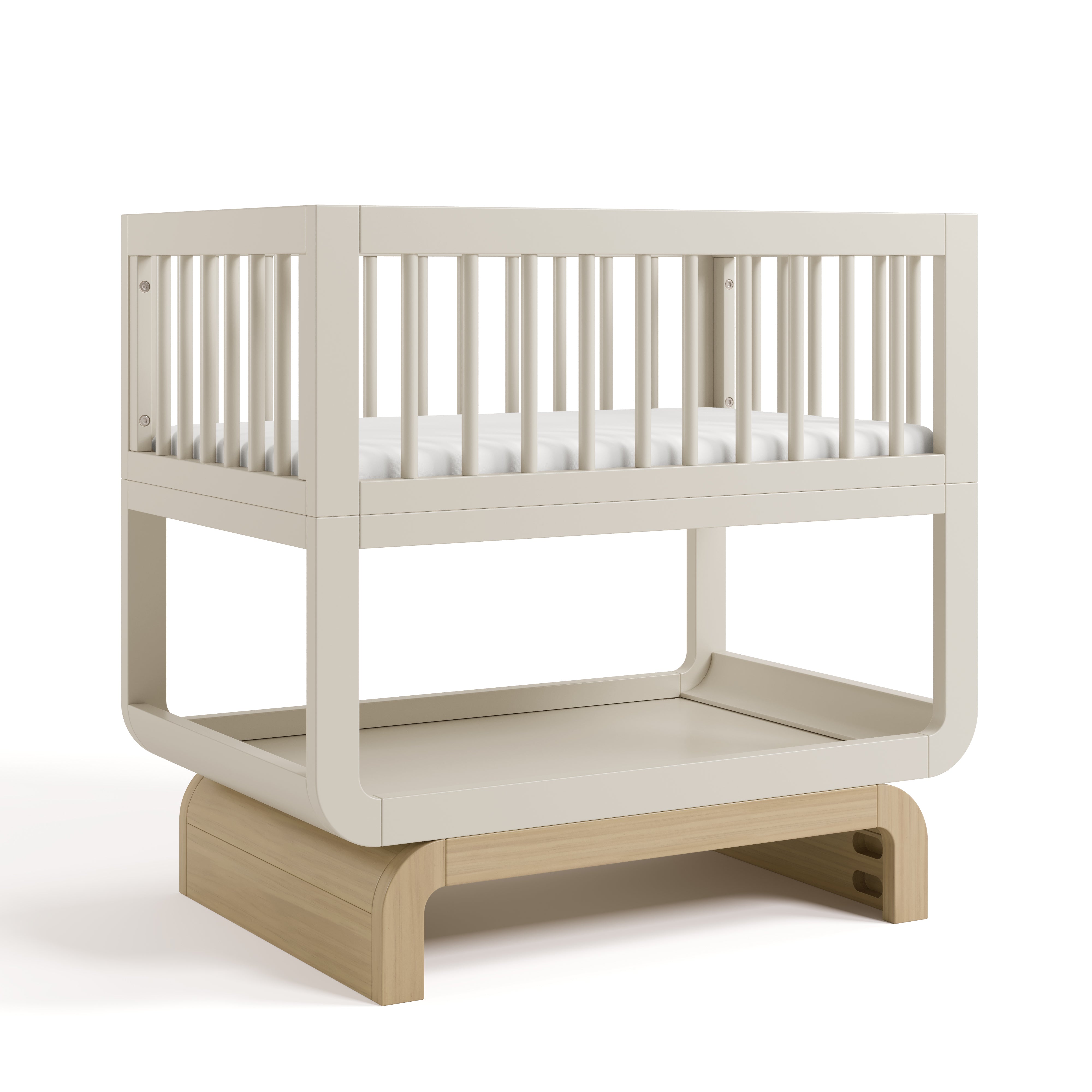 Santorini frosted oat with driftwood bassinet angle view