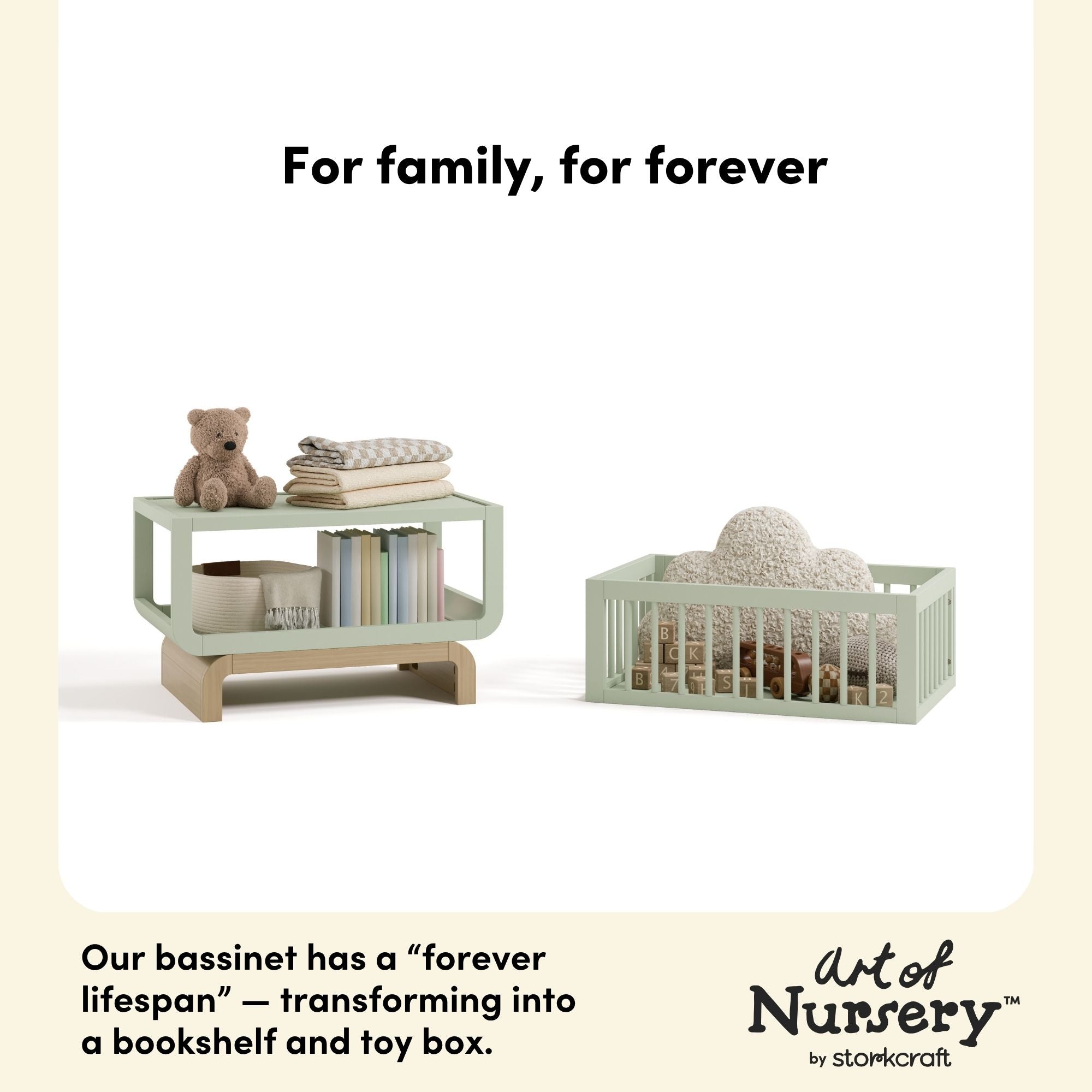 Santorini sage with driftwood bassinet conversion callout