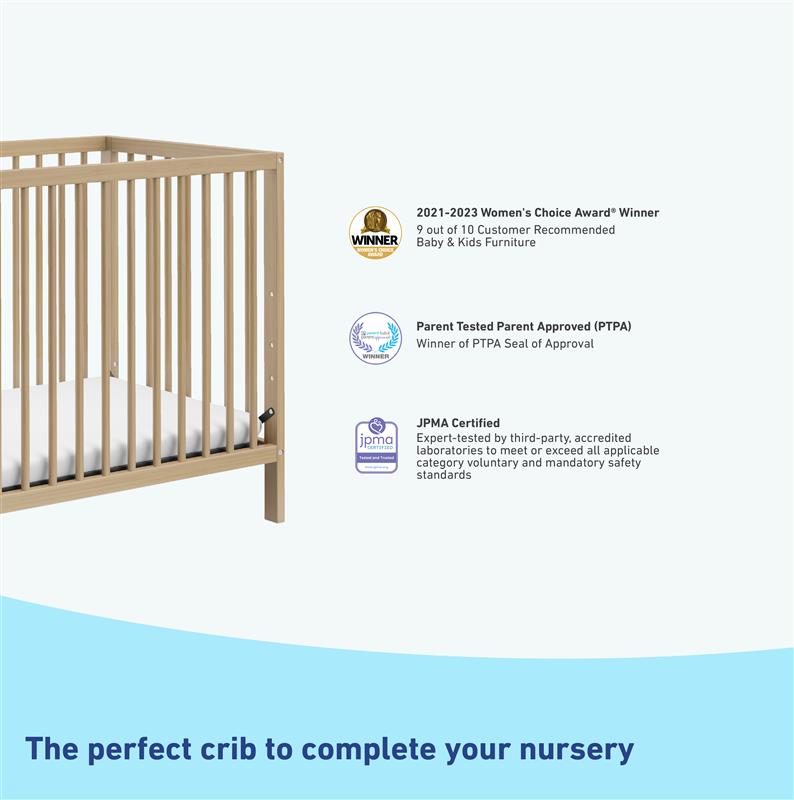 driftwood mini crib with awards and certifications