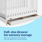 Hadley white crib with drawer full-size drawer callout