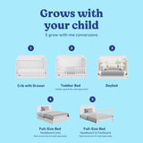 Hadley white crib with drawer 5 conversions callout