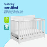 Hadley white crib with drawer certifications callout
