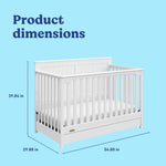 Hadley white crib with drawer dimensions callout
