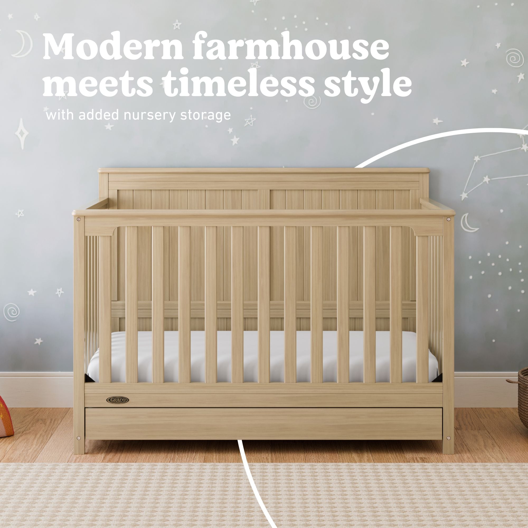 Hadley driftwood crib with drawer style callout