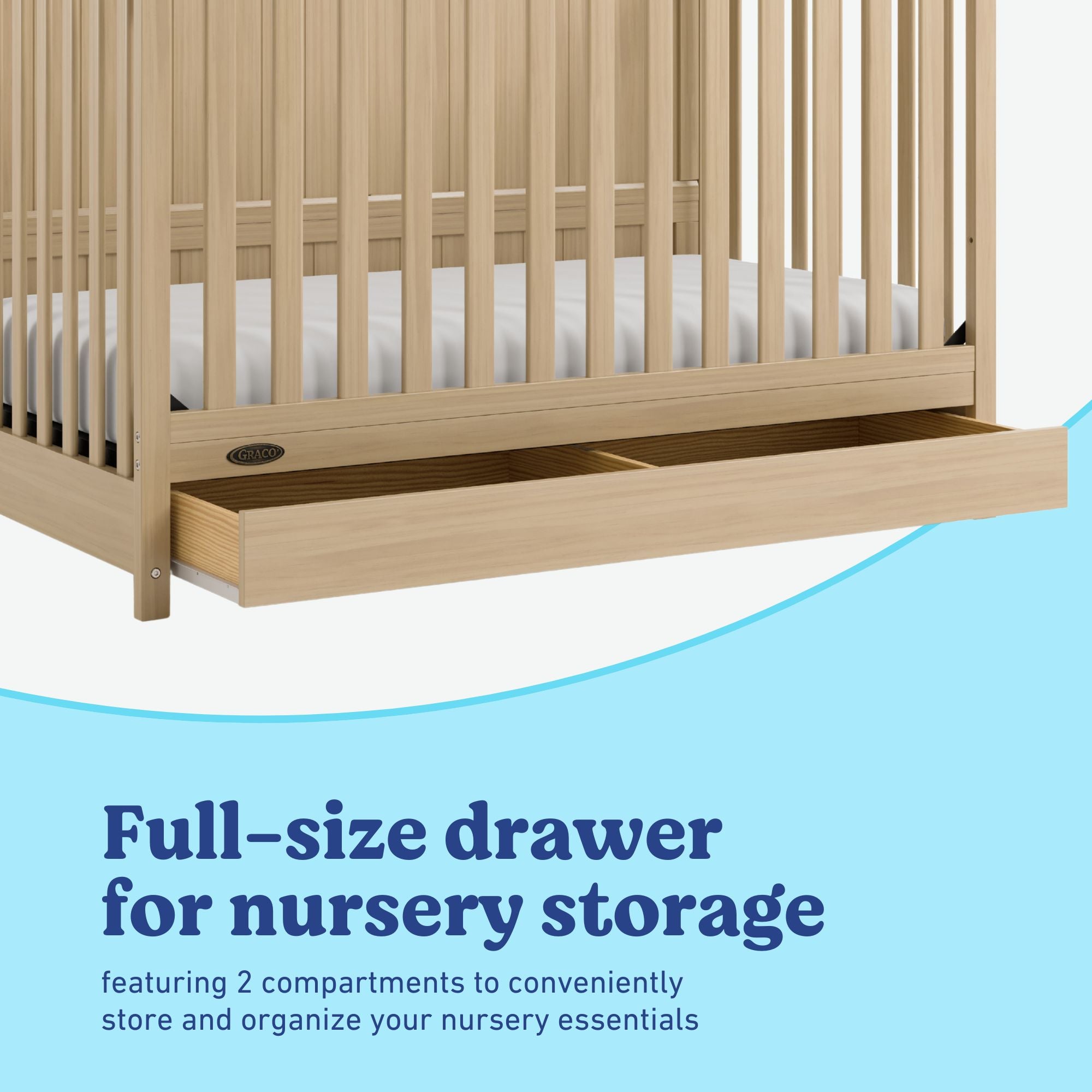 Hadley driftwood crib with drawer full-size drawer callout