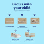 Hadley driftwood crib with drawer 5 conversions callout