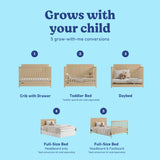 Hadley driftwood crib with drawer 5 conversions callout