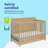 Hadley driftwood crib with drawer certifications callout
