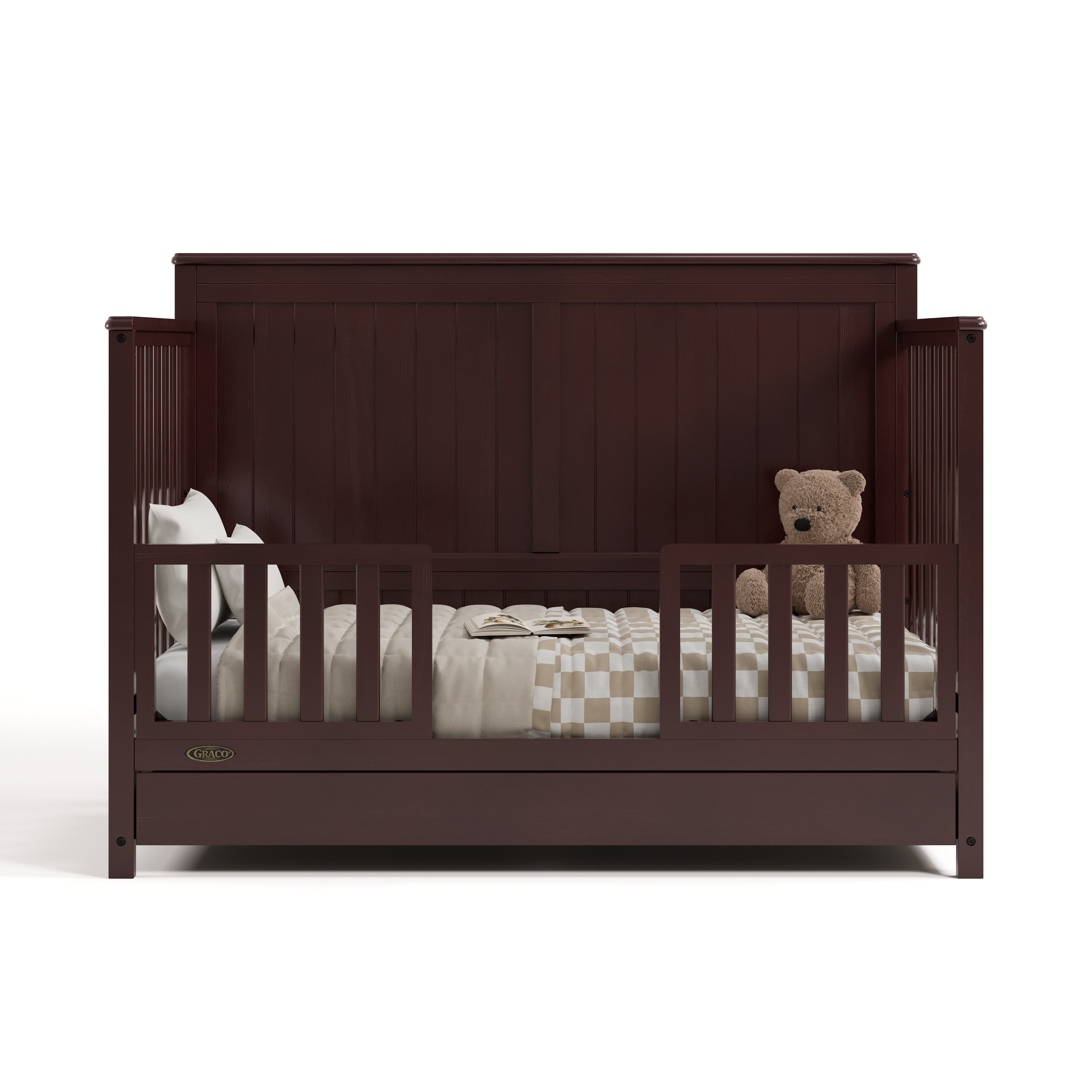 graco hadley espresso crib with drawer toddler bed conversion with two guardrails