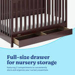 Hadley espresso crib with drawer full-size drawer callout