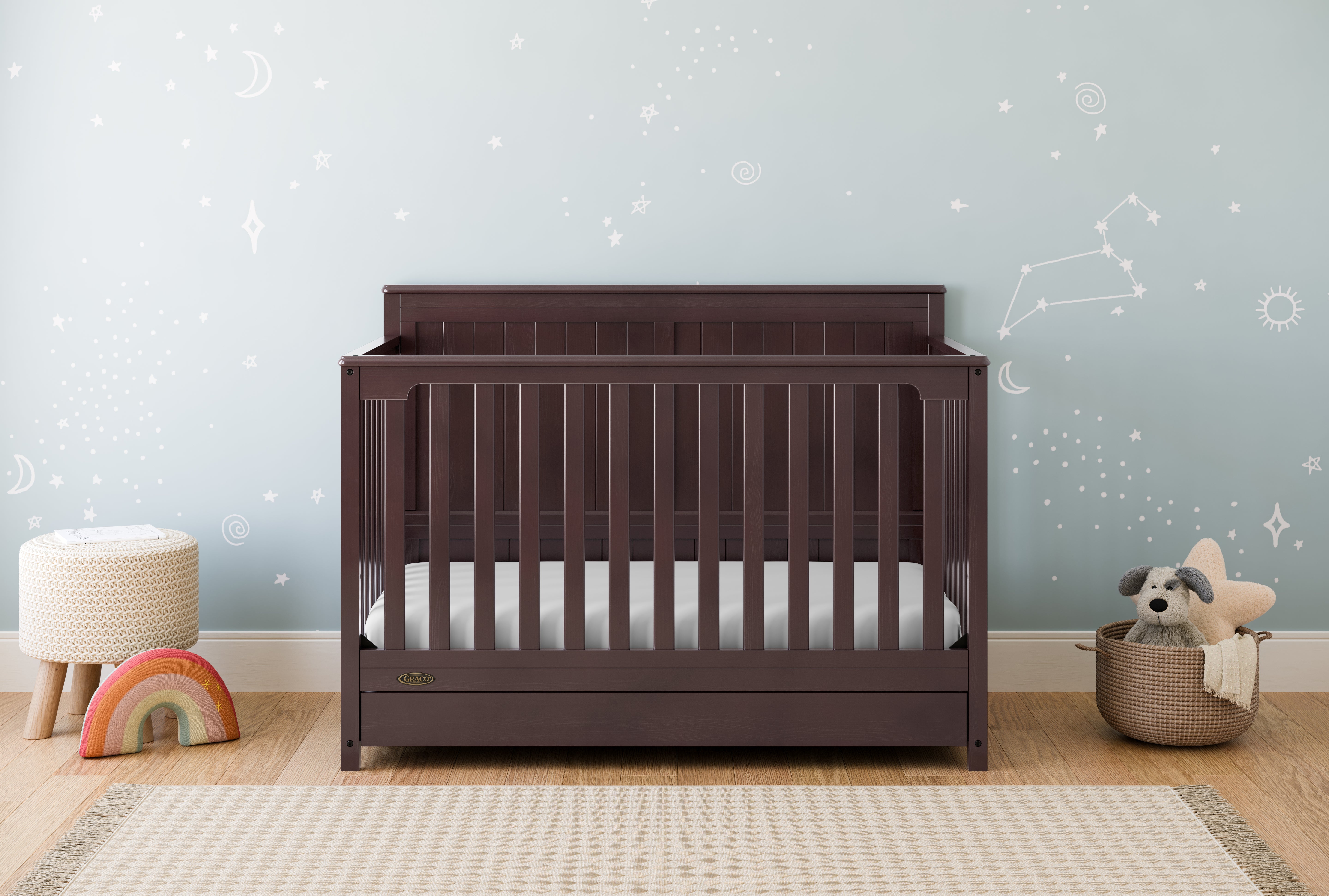 graco hadley espresso crib with drawer in nursery