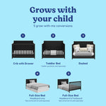 Hadley black crib with drawer 5 conversions callout