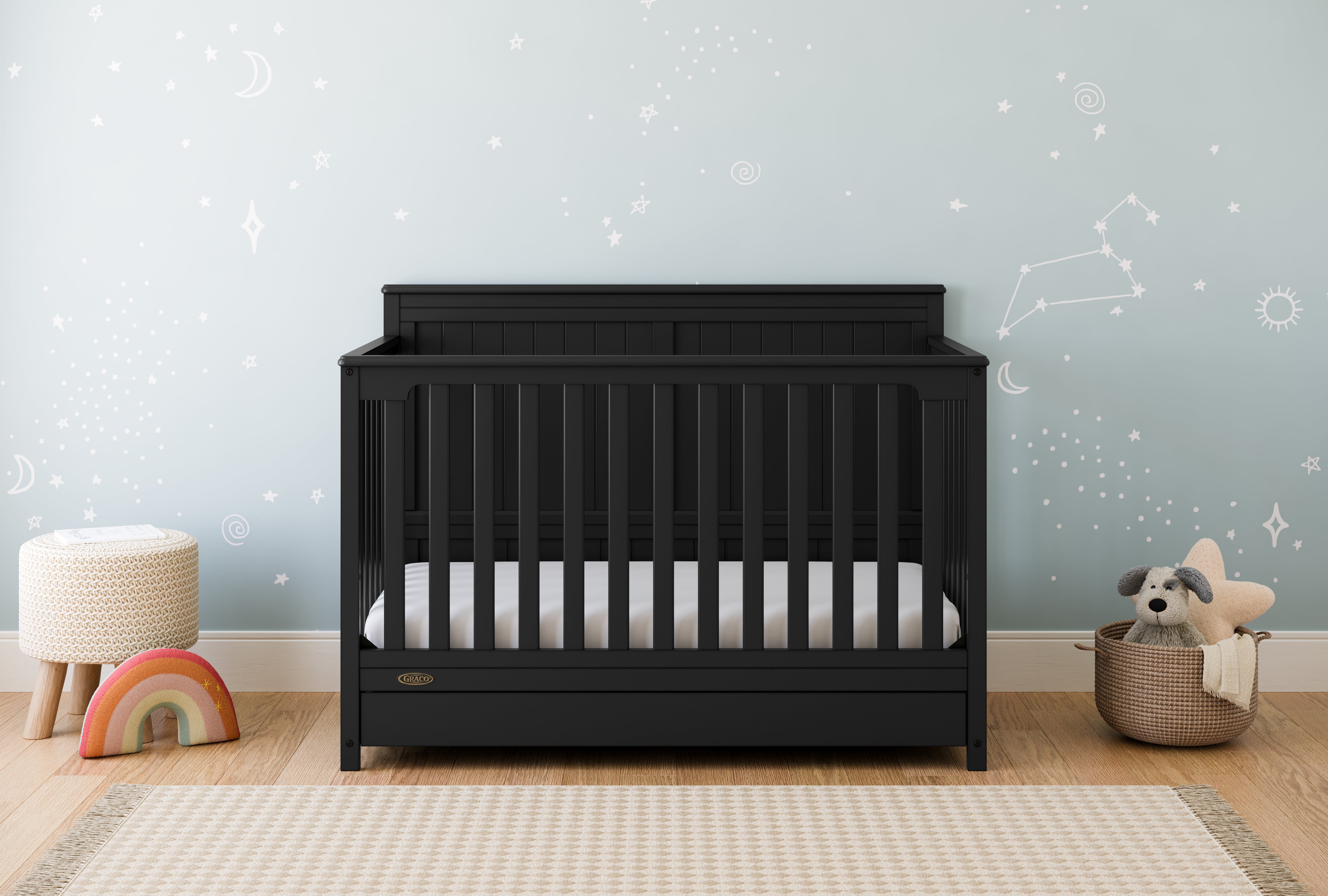 graco hadley black crib with drawer in nursery