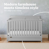 Hadley pebble gray crib with drawer style callout