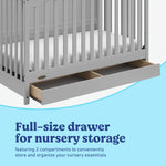 Hadley pebble gray crib with drawer full-size drawer callout