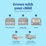 Hadley pebble gray crib with drawer 5 conversions callout