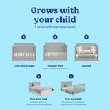 Hadley pebble gray crib with drawer 5 conversions callout