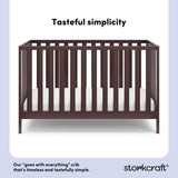 Espresso crib with overlay text highlighting features