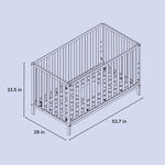 Drawing of crib with measurements indicated