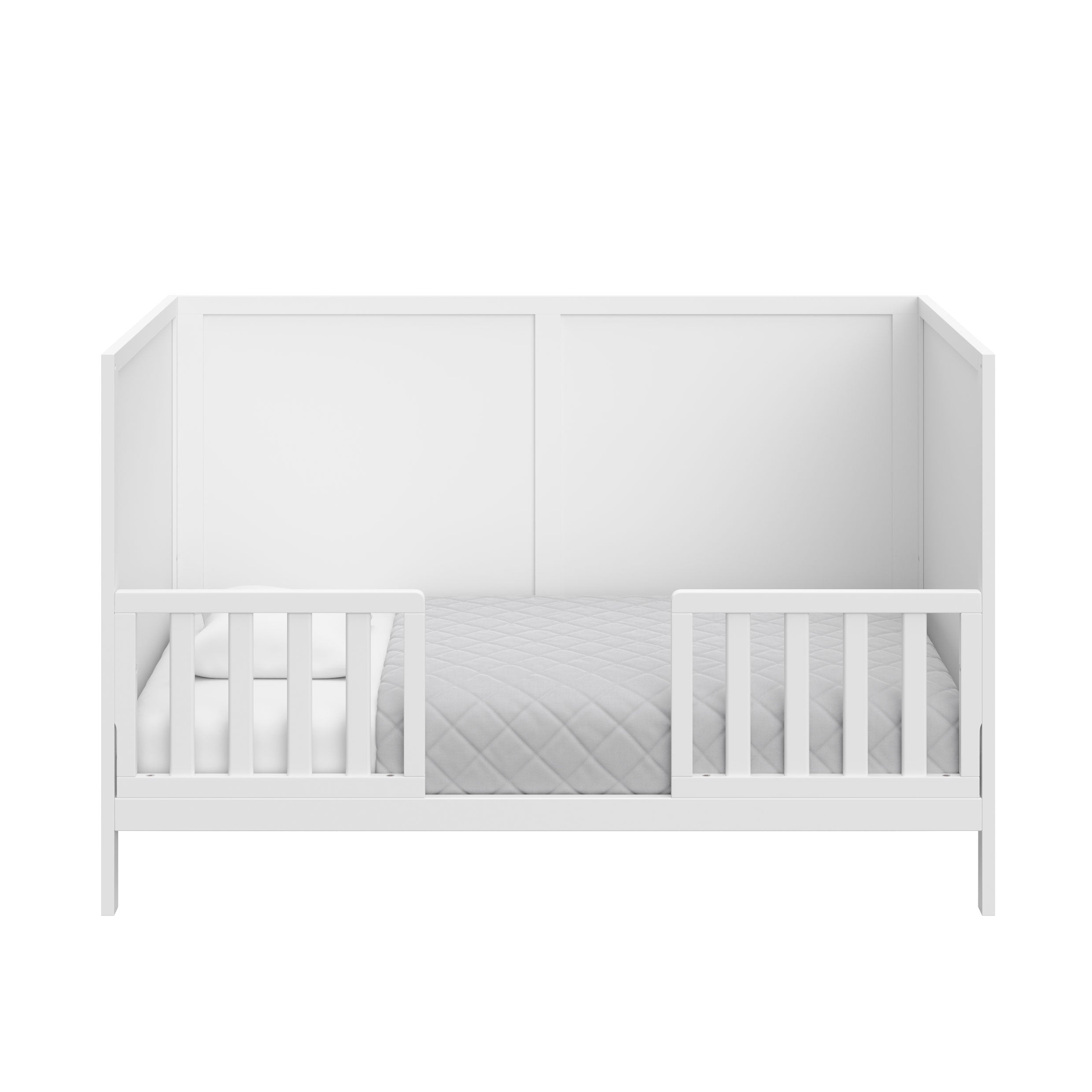 graco theo white crib toddler bed conversion with two guardrails