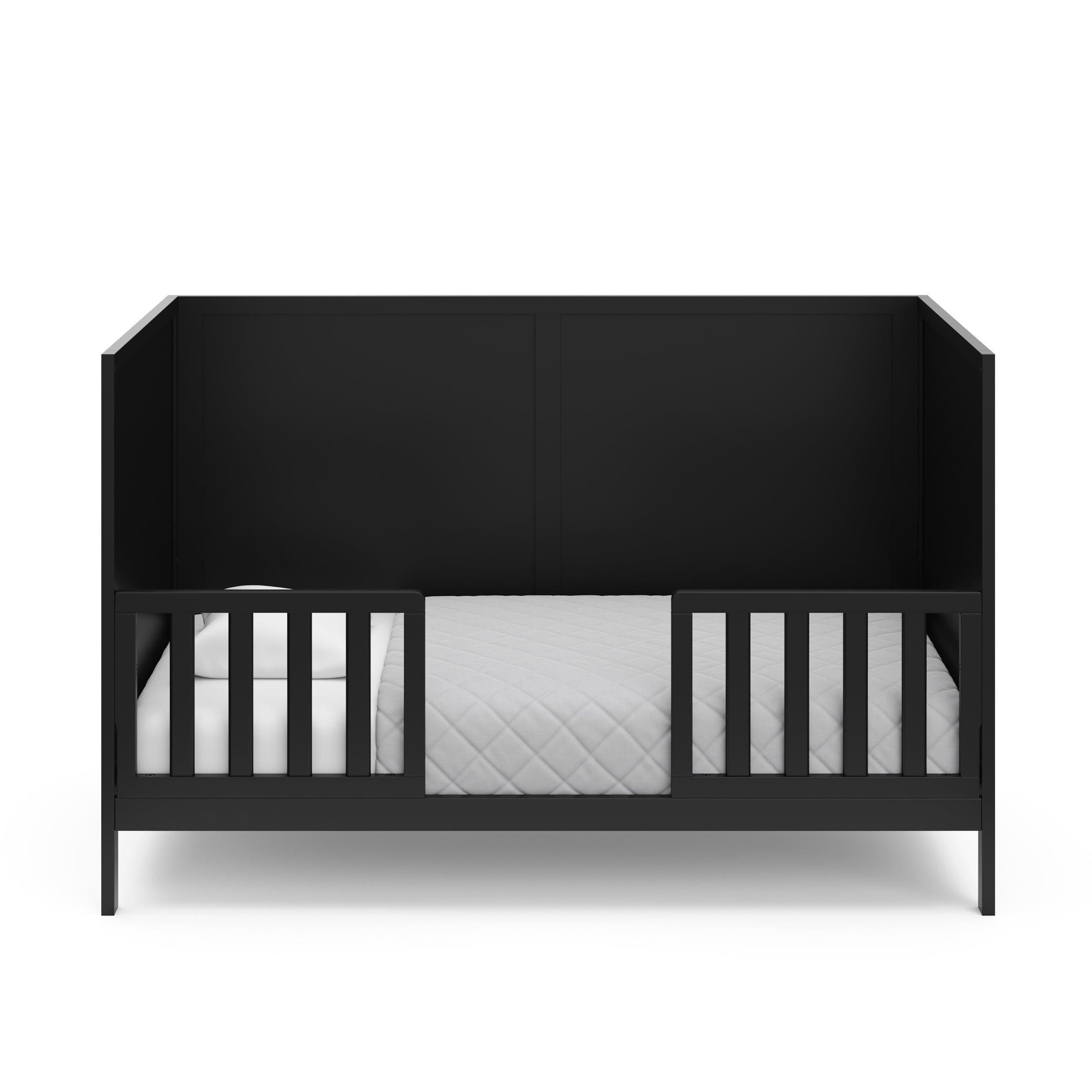 graco theo black crib toddler bed conversion with two guardrails