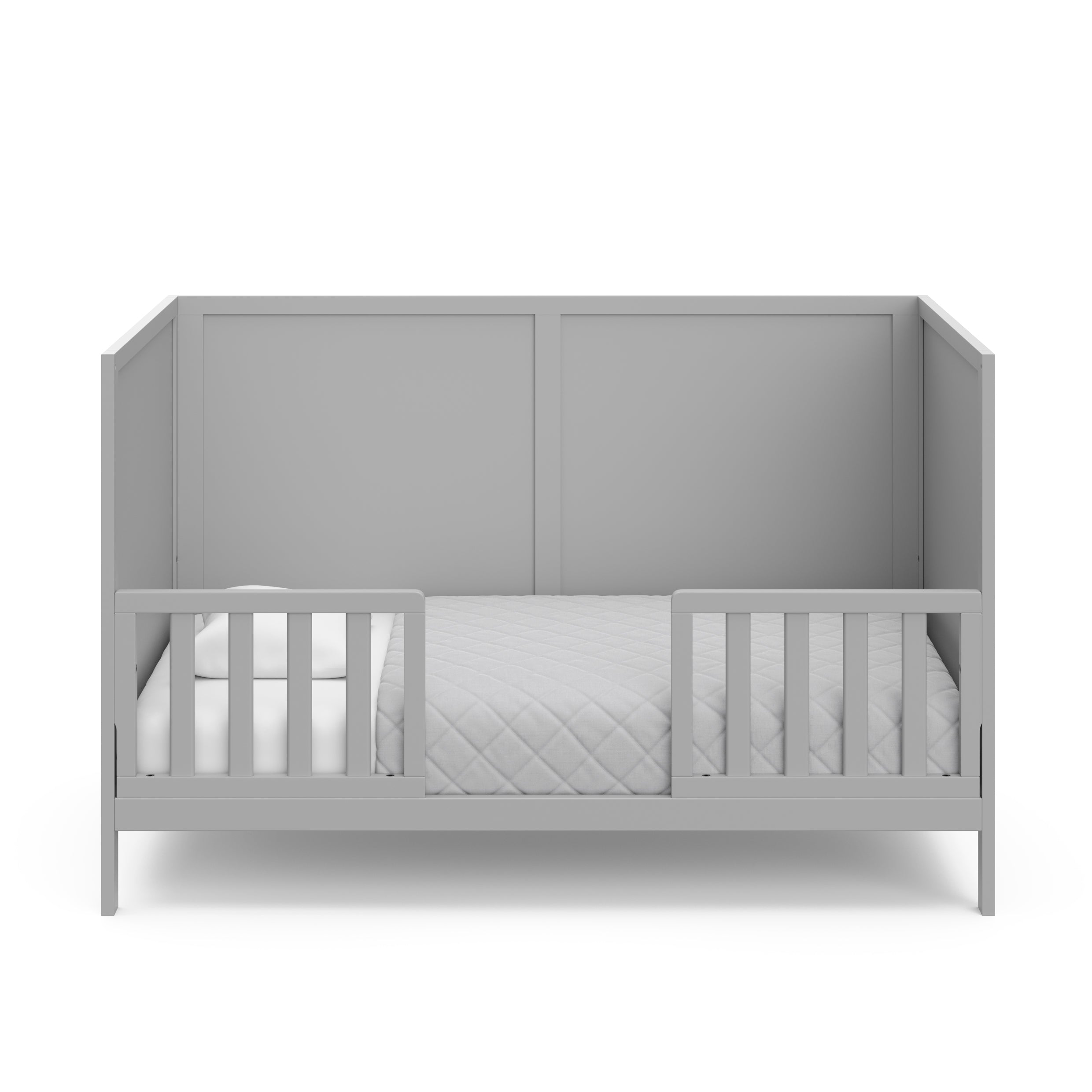 graco theo pebble gray crib toddler bed conversion with two guardrails