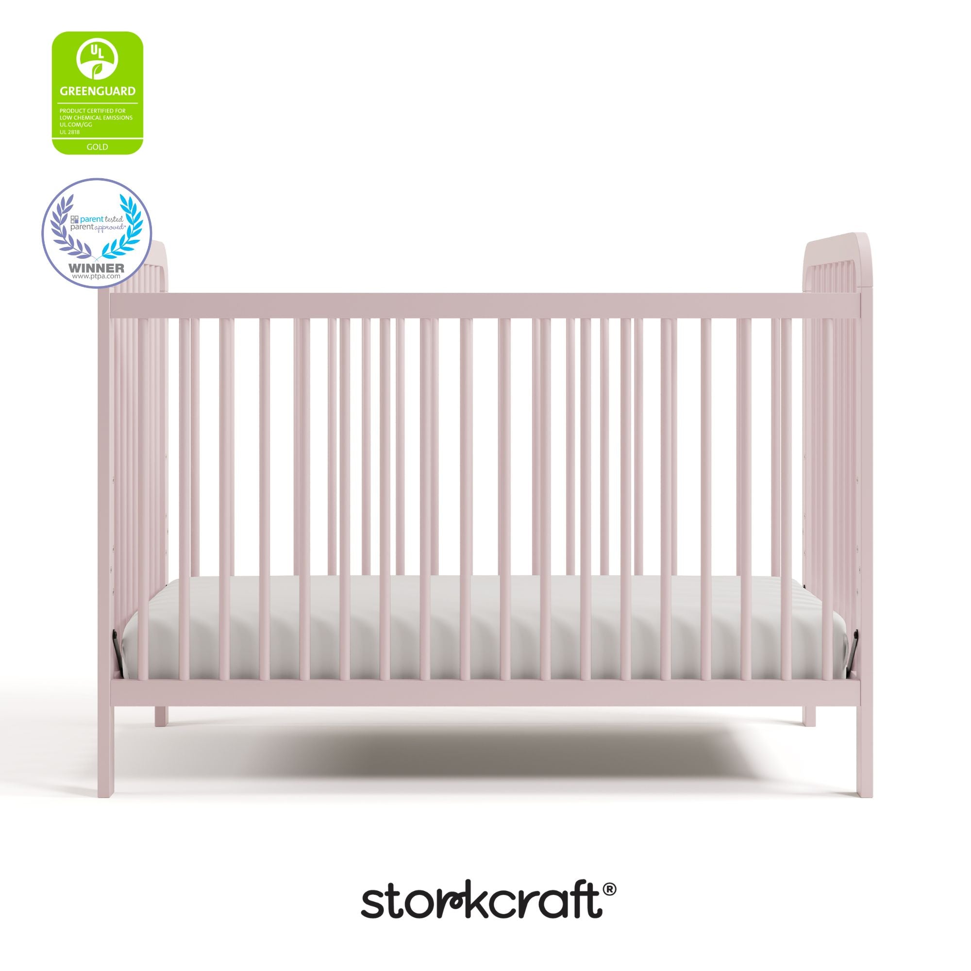 Pasadena blush crib with GGG and PTPA logos on top left