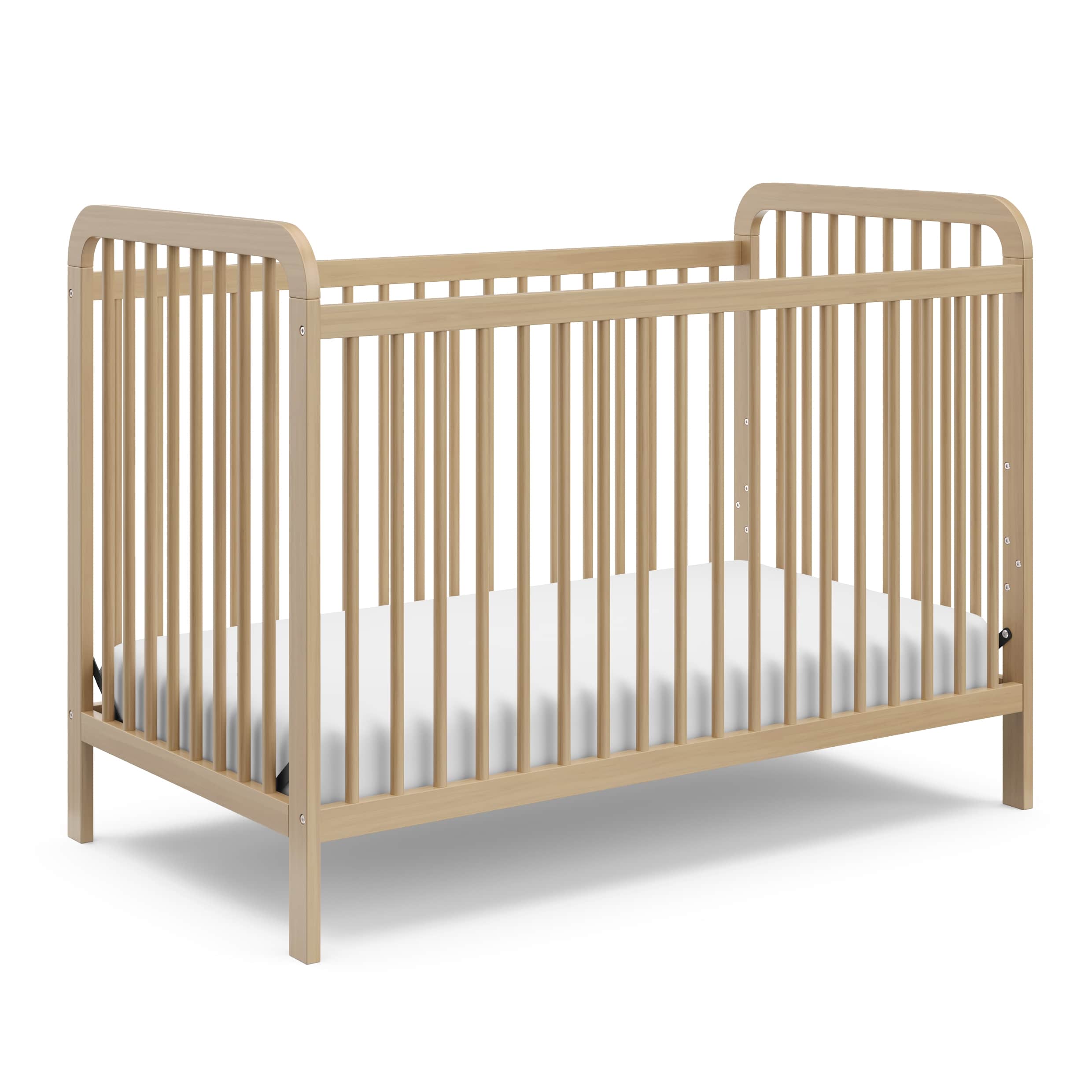 Angled view of Driftwood crib
