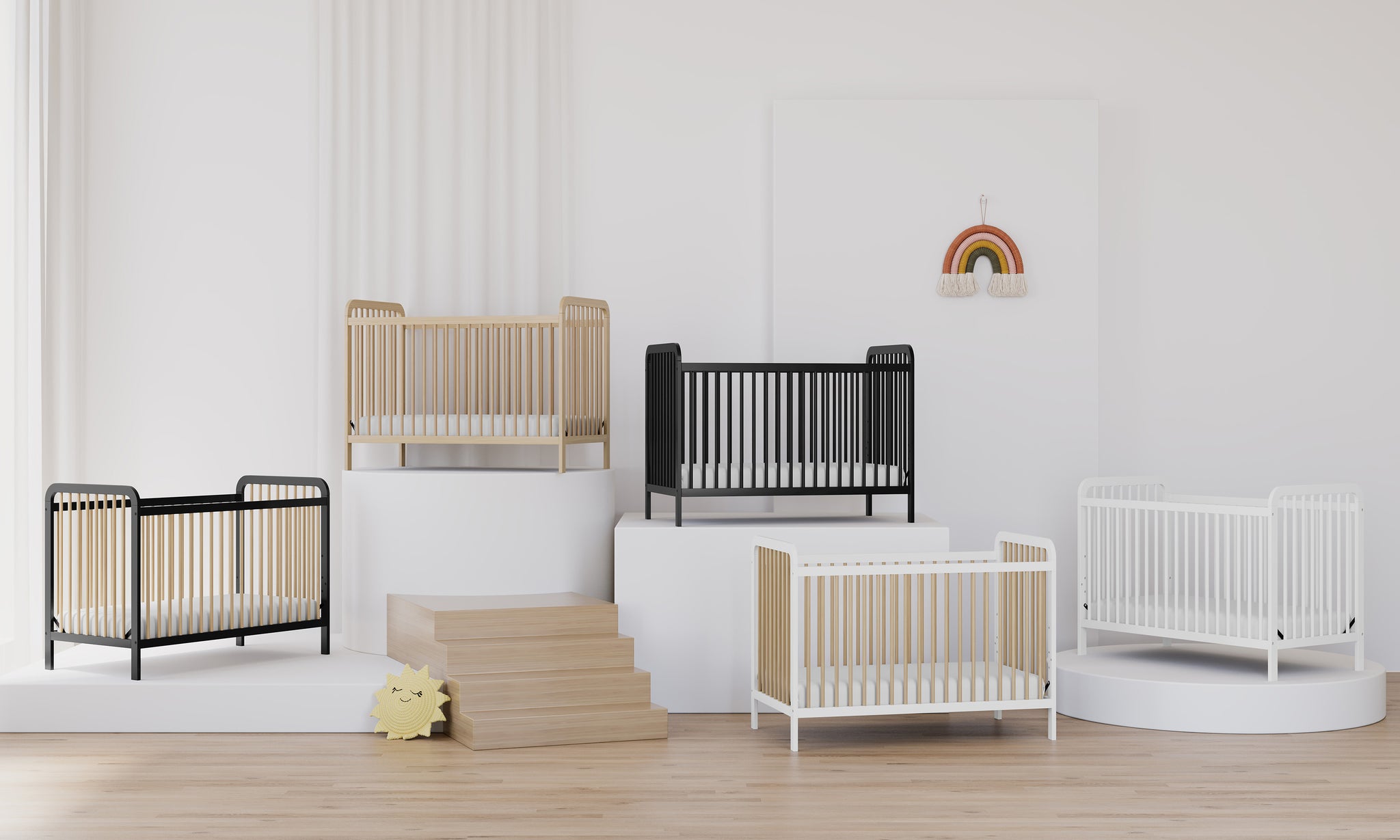 5 cribs showcased in the same space