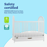 Olivia white crib certifications callout