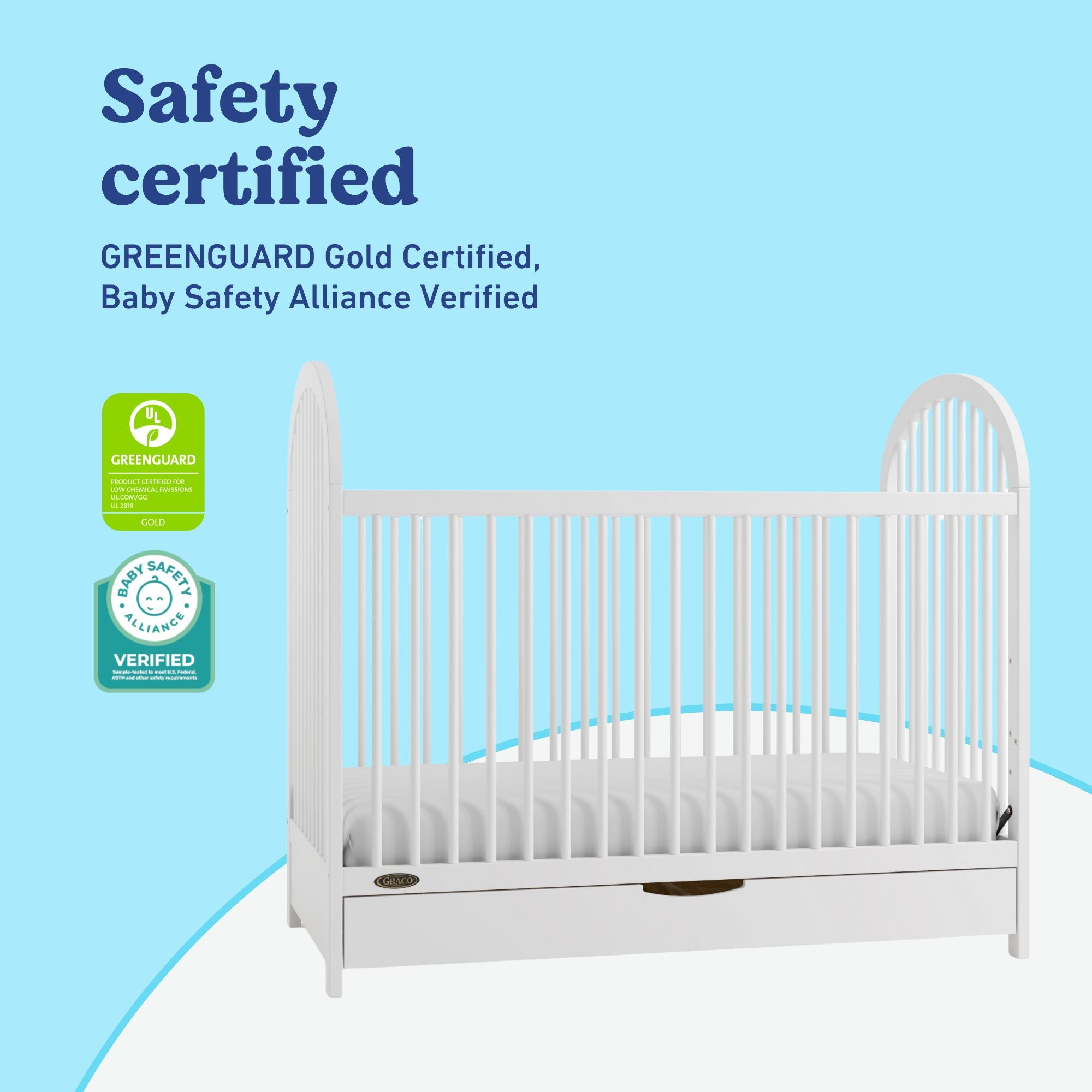 Olivia white crib certifications callout