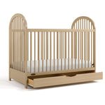 Olivia driftwood crib with drawer open angle view