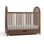 Olivia hazelnut crib with drawer angle view
