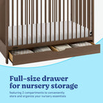 Olivia hazelnut crib full-size storage drawer callout