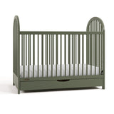 Olivia olive crib with drawer angle view