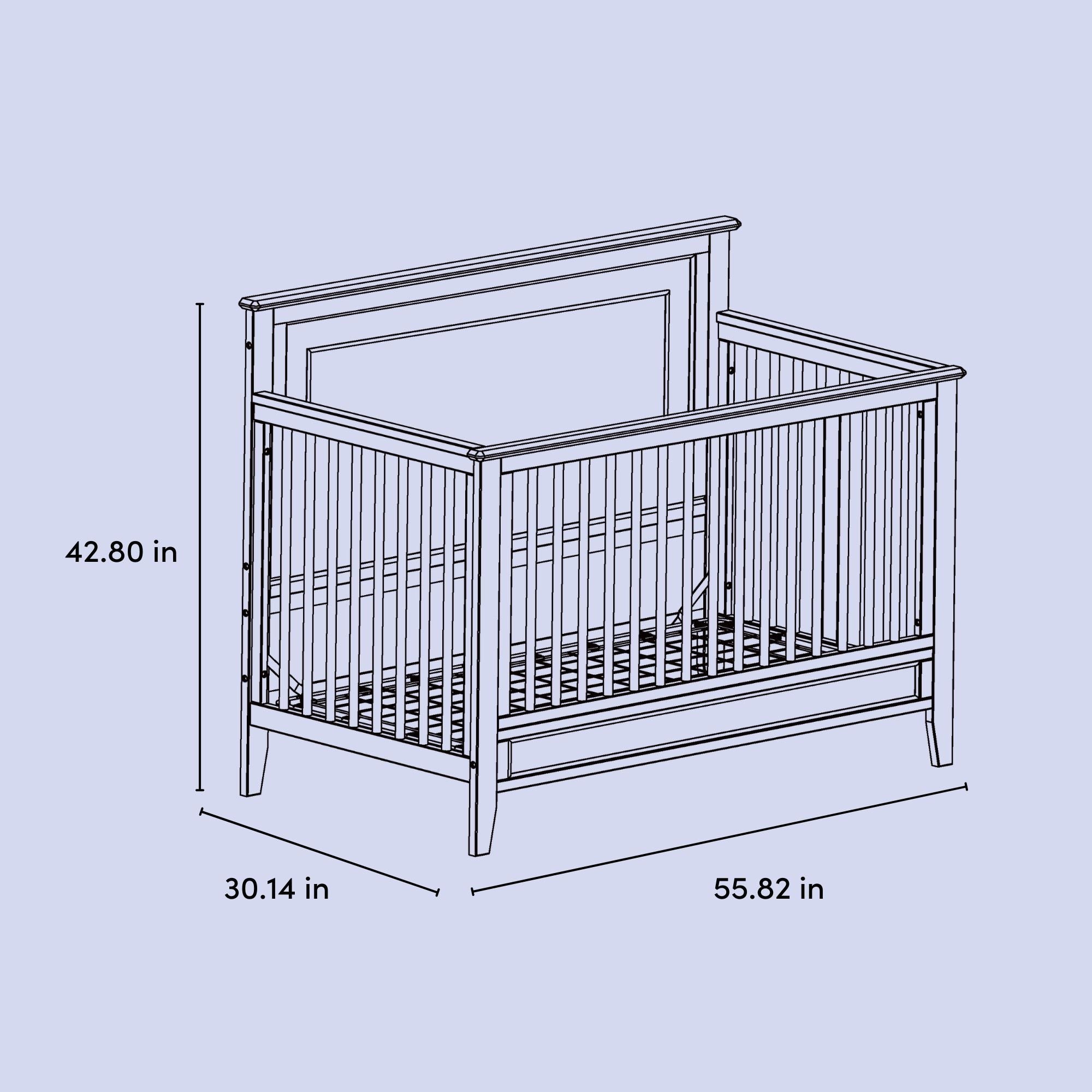 solstice crib illustration with dimensions