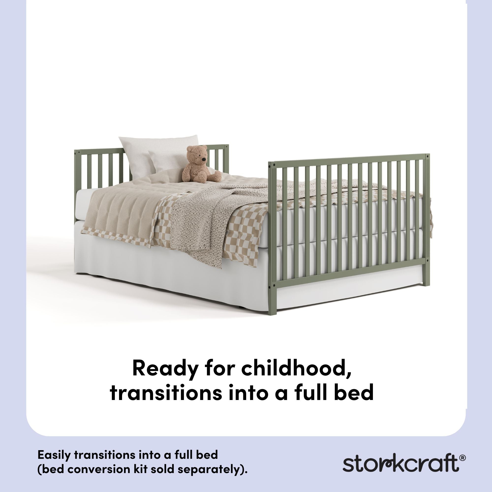 morningside olive crib full-size bed conversion callout