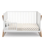 white with vintage driftwood crib, toddler bed conversion with one guardrail