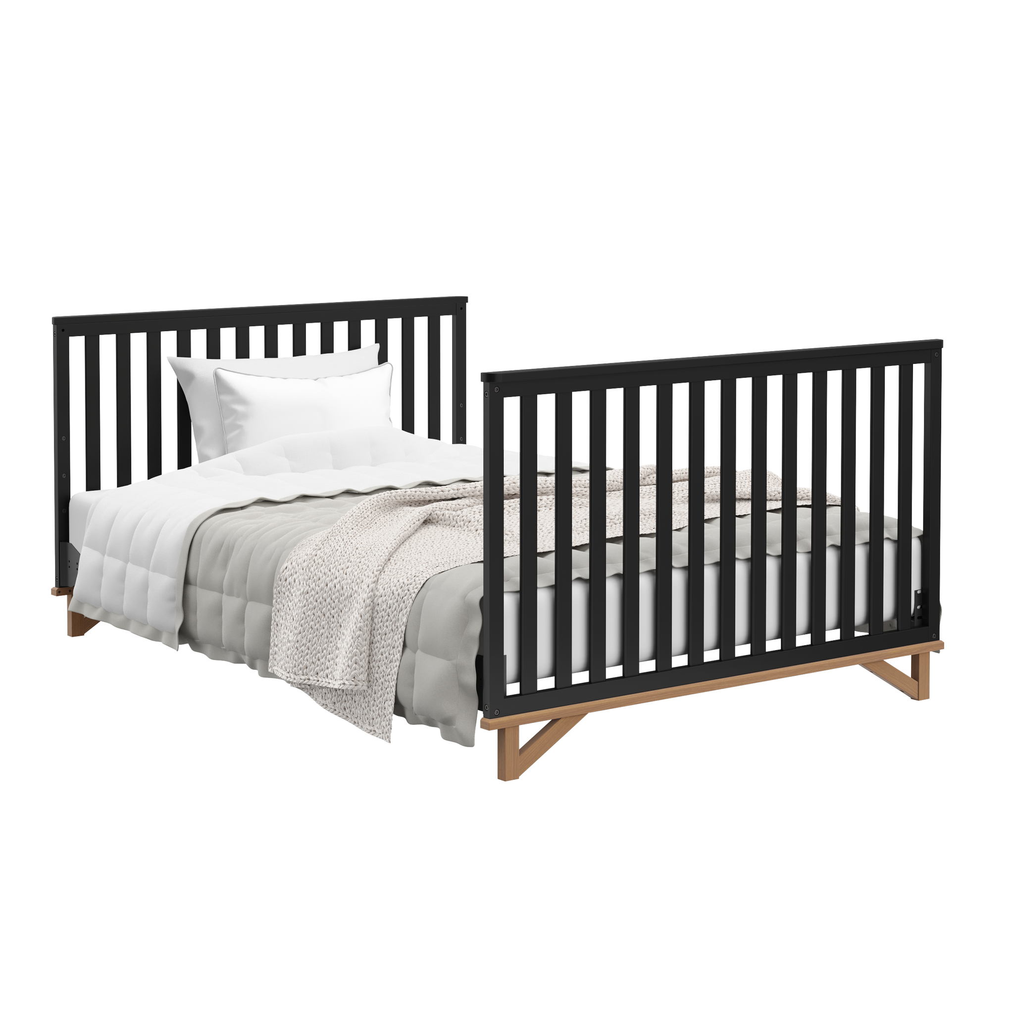 black with vintage driftwood crib in full-size bed conversion with both headboard and footboard