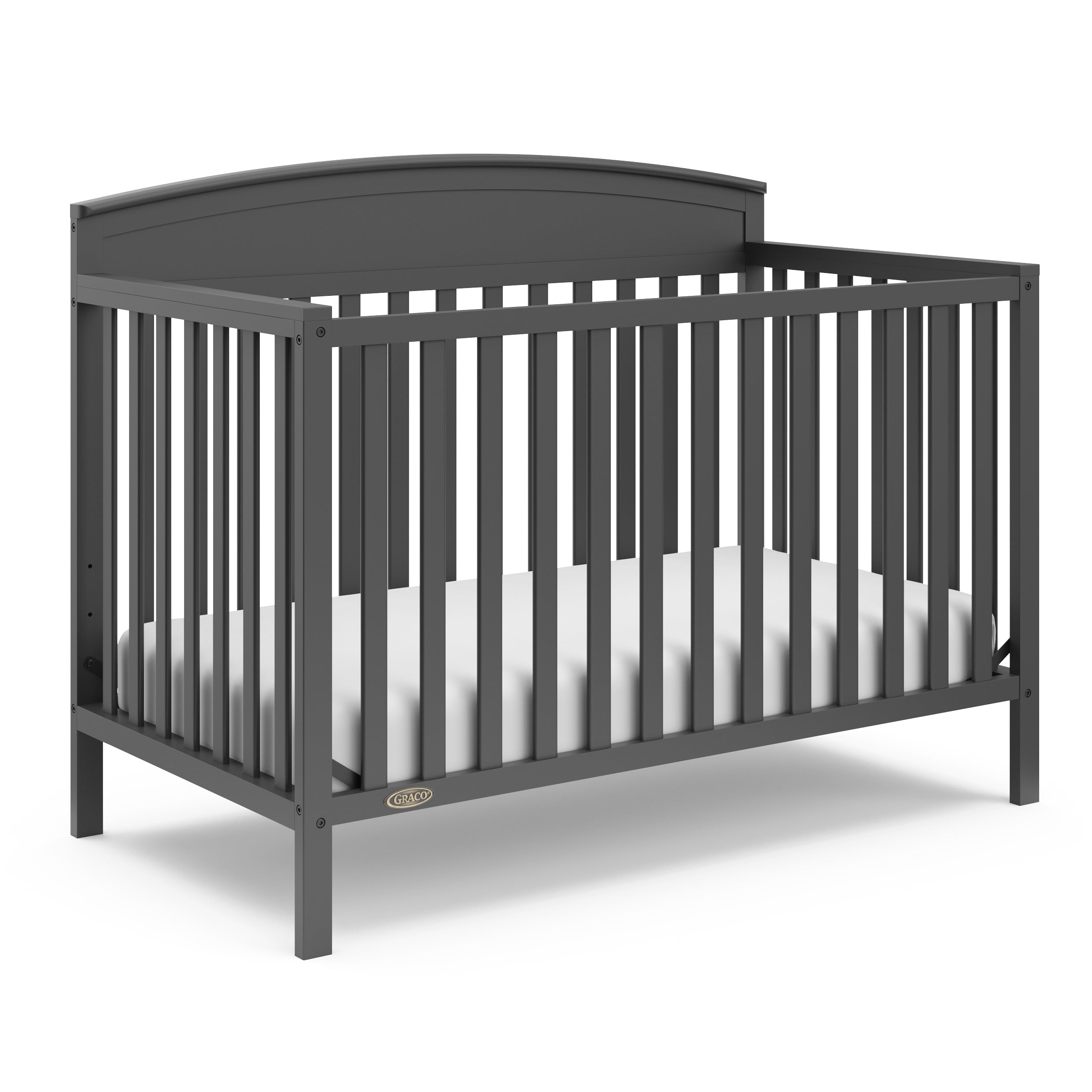 graco benton gray crib angle view